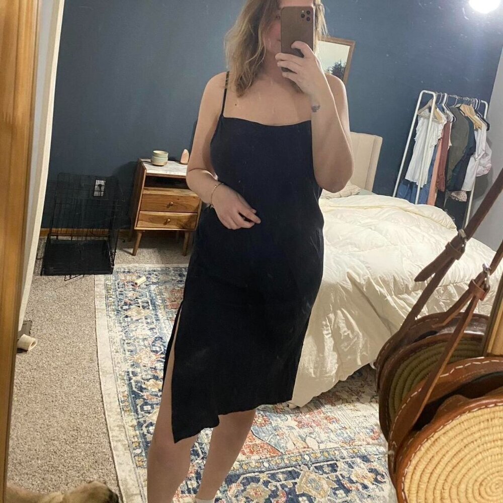 NWT Onia Deep navy midi slip dress with side slits